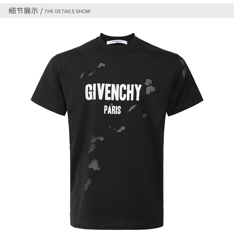 givenchy/紀梵希 男士短袖t恤 休閒時尚破洞裝飾t恤 gv1c3t007