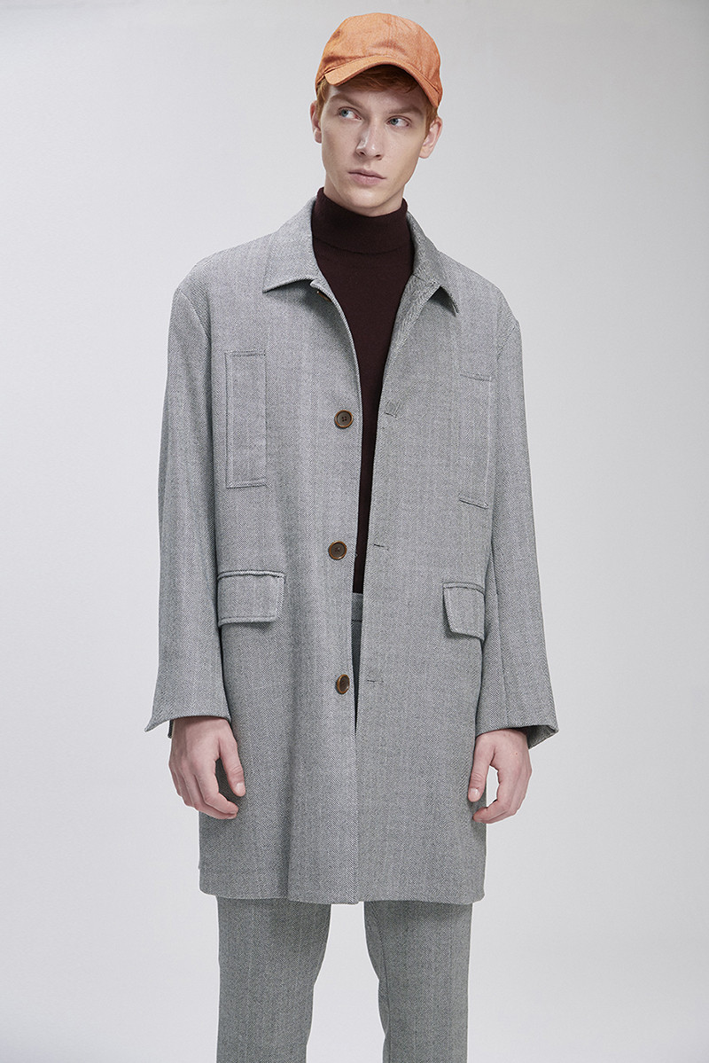 【designermenwear】depot3/depot3品牌18秋冬新品人字纹男士大衣