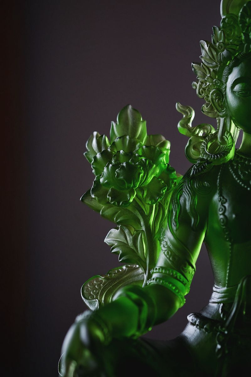 zhuyingzhai/竹影斋 工艺礼品 琉璃绿度母摆件 藏传佛教 琉璃佛像