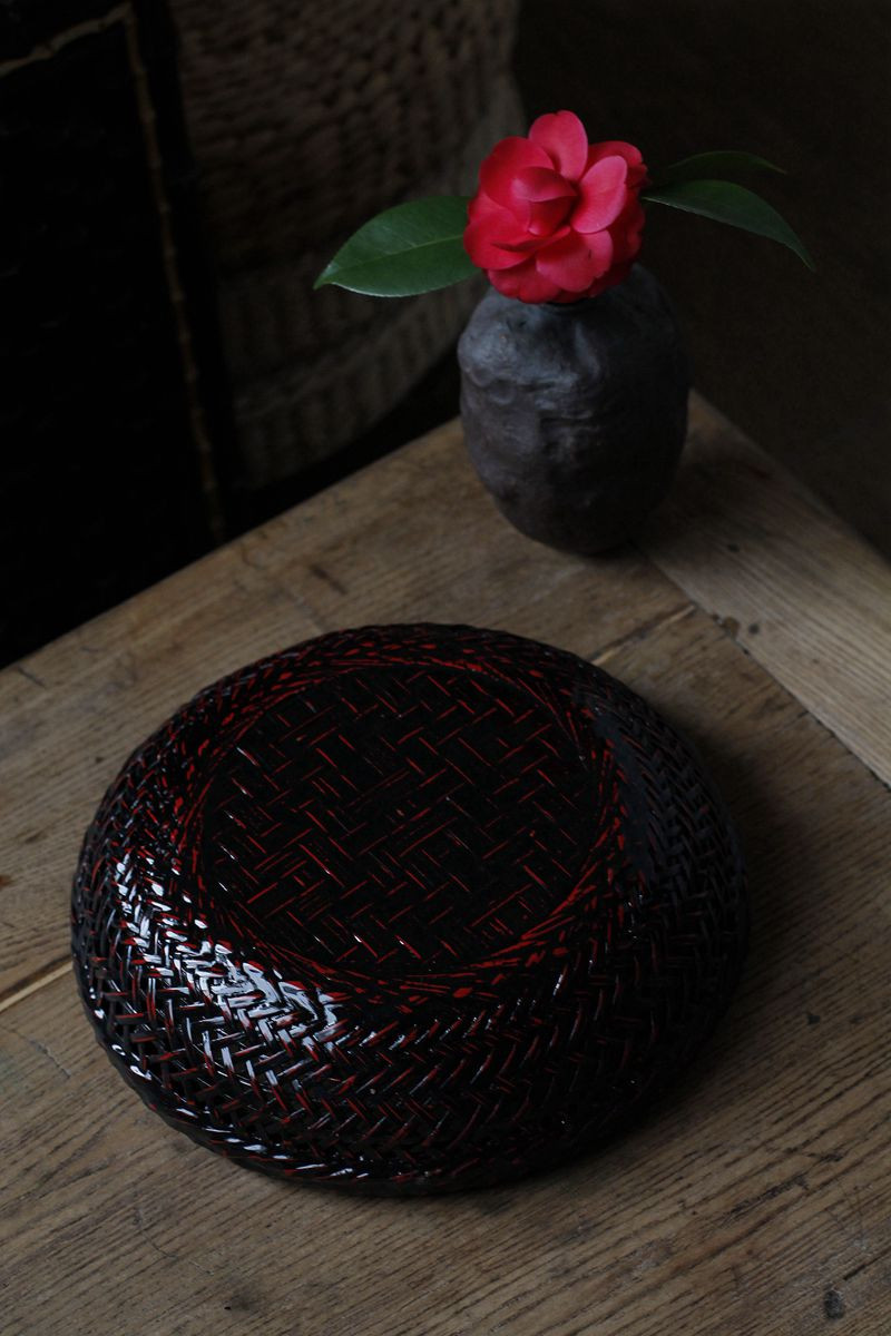 bamboo/竹矣 竹胎漆盘 竹编盘 果盘 大漆盘