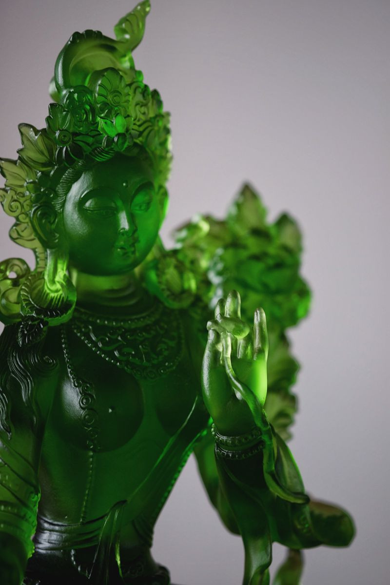 zhuyingzhai/竹影斋 工艺礼品 琉璃绿度母摆件 藏传佛教 琉璃佛像