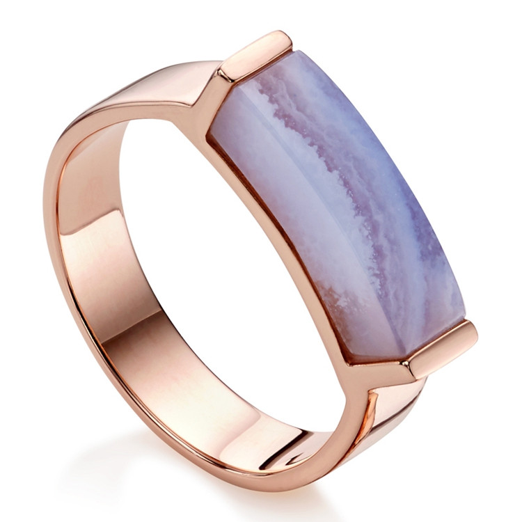 vinader/莫尼卡维纳德 linear 灵石 s925银镀18k金蓝纹玛瑙戒指rp-rg