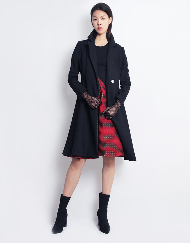 【designerwomenwear】byfang/byfang17秋冬系列女士风衣侧面褶裥