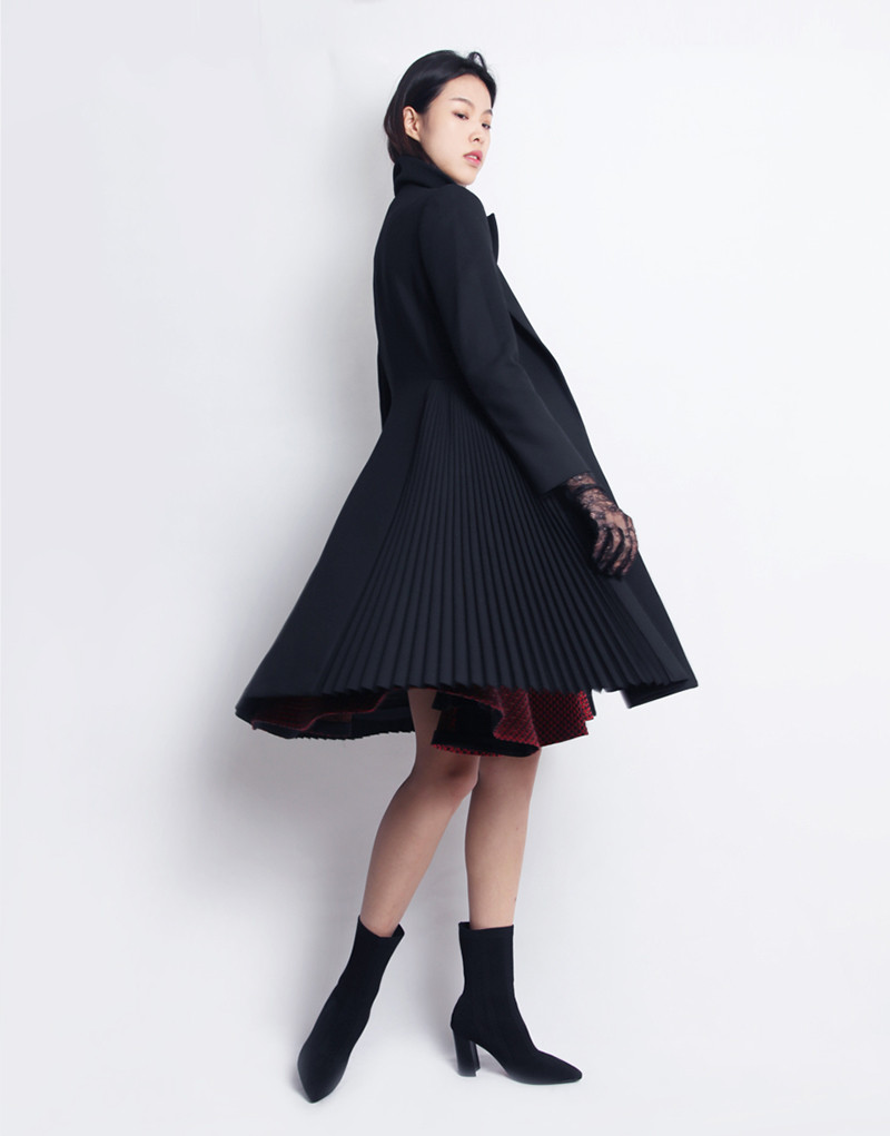 【designerwomenwear】byfang/byfang17秋冬系列女士风衣侧面褶裥