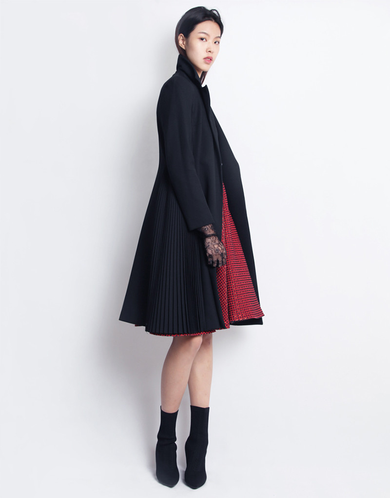 【designerwomenwear】byfang/byfang17秋冬系列女士风衣侧面褶裥