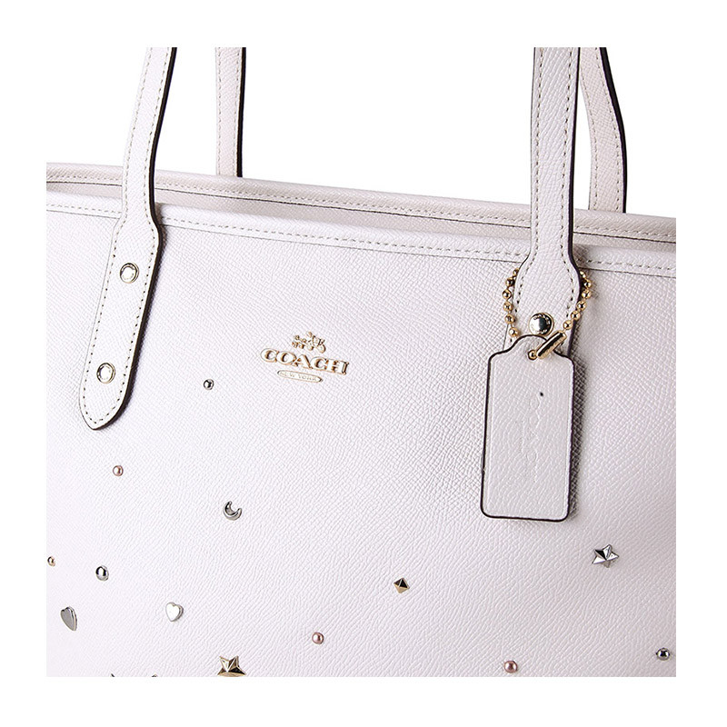 coach/蔻驰 女士白色真皮星星款手提单肩托特包f22299 imchk