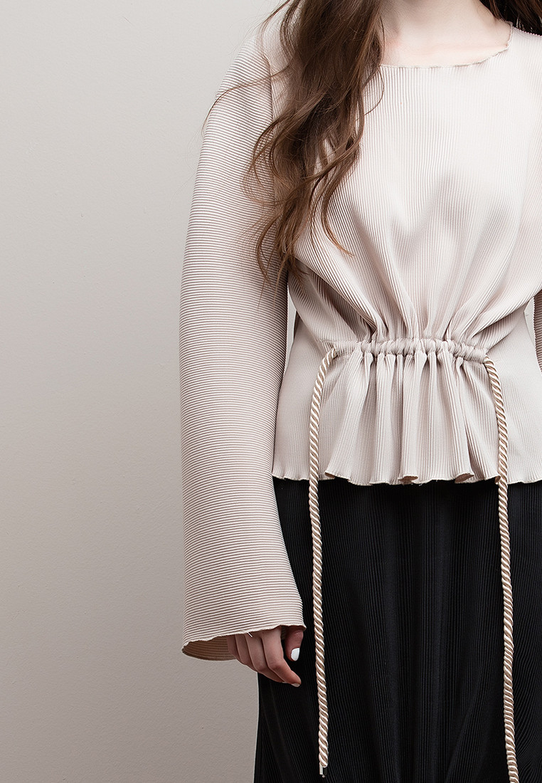 vacae/vacae 2017秋冬抽绳下摆上衣女士长袖衬衫