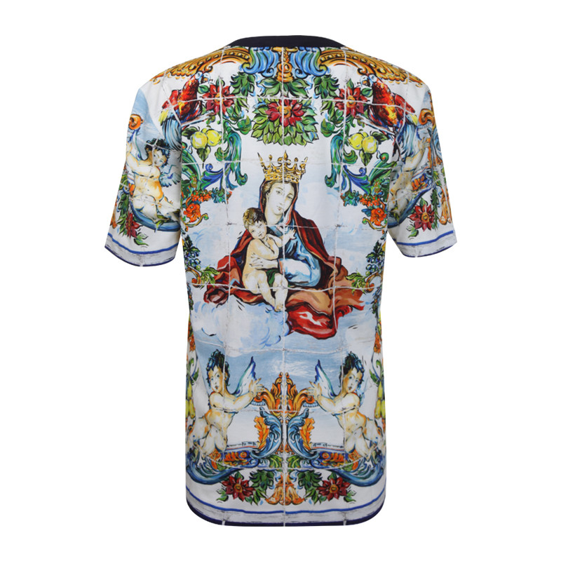 dolce&gabbana/杜嘉班纳 18秋冬 彩色欧洲圣母印花女士短袖t恤