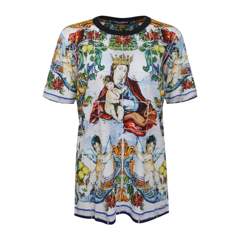 dolce&gabbana/杜嘉班纳 18秋冬 彩色欧洲圣母印花女士短袖t恤