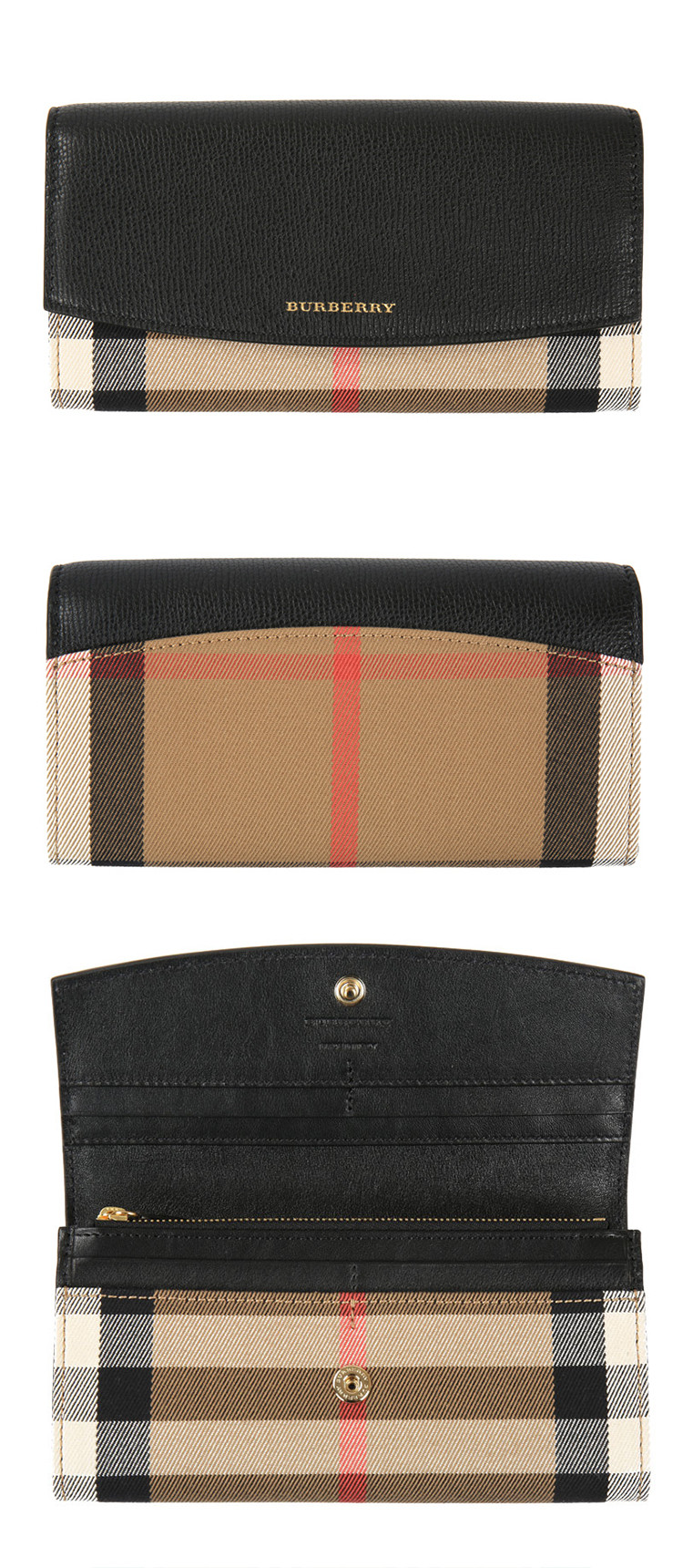 burberry/博柏利 黑色拼接牛皮女士长款翻盖钱包 3955506