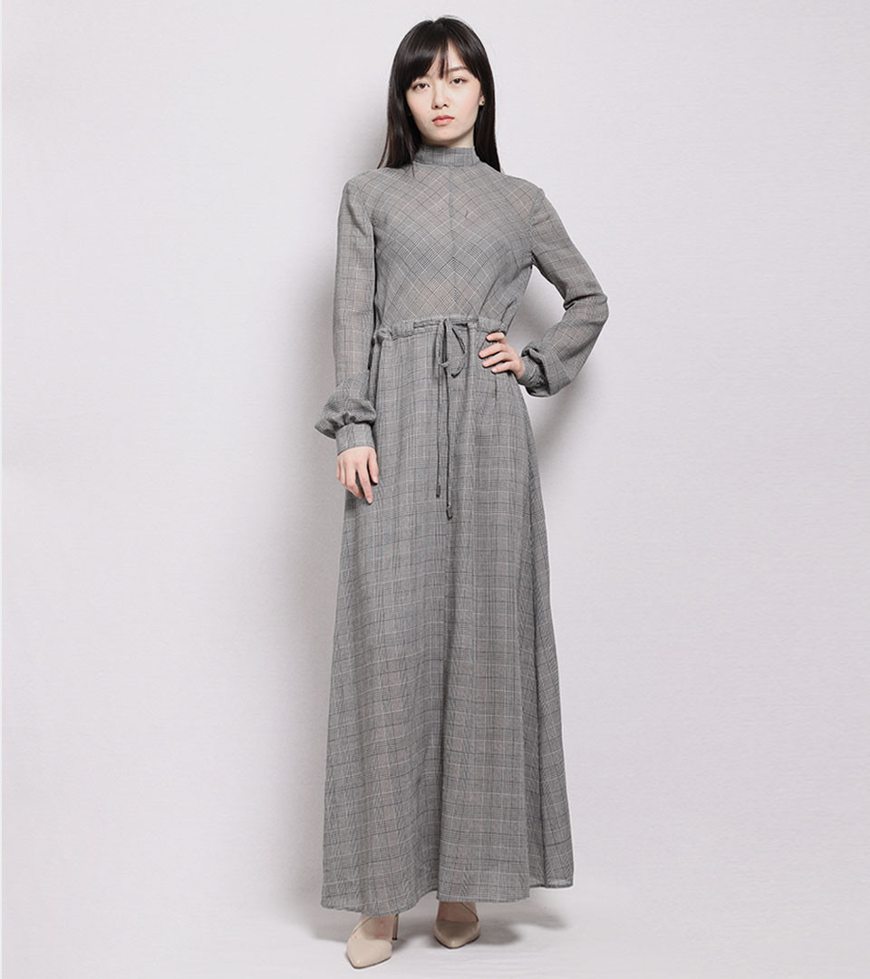 designerwomenwear】bifubyxingchen/彼伏灰色露背飘带长裙女士连衣裙