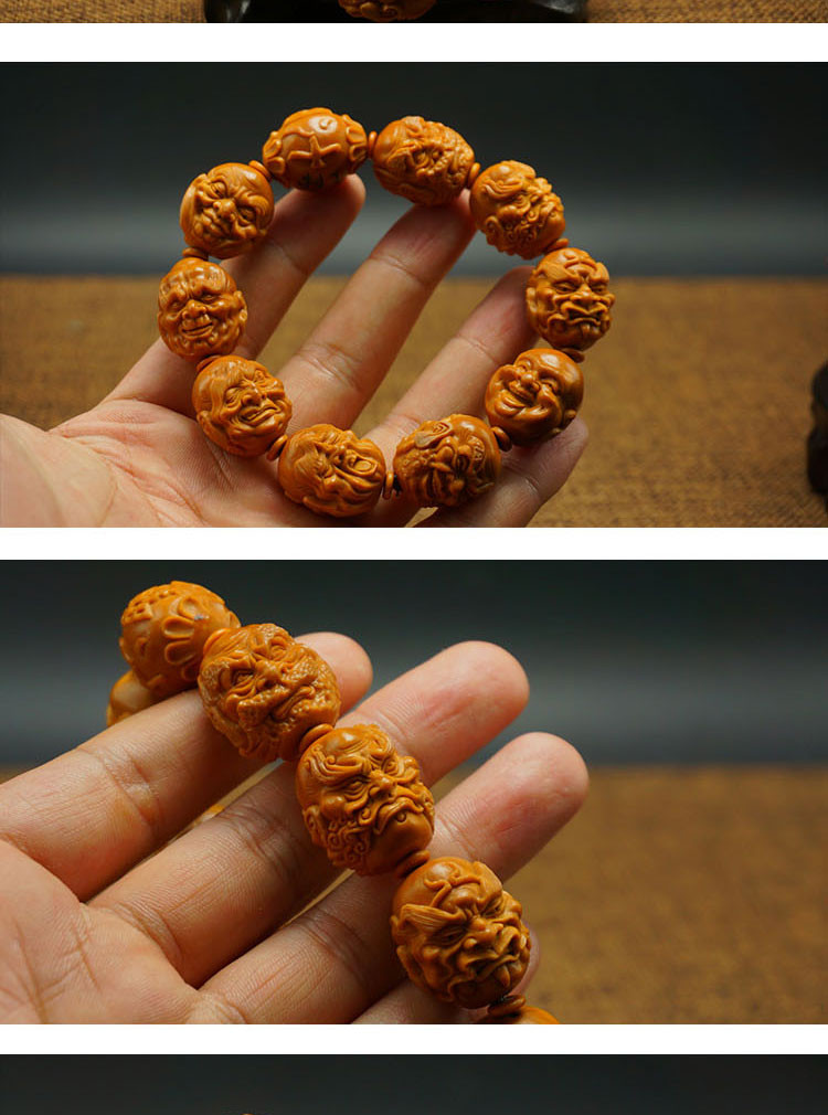 yangang/颜刚 核雕 手串 陈年老油核《十八罗汉》