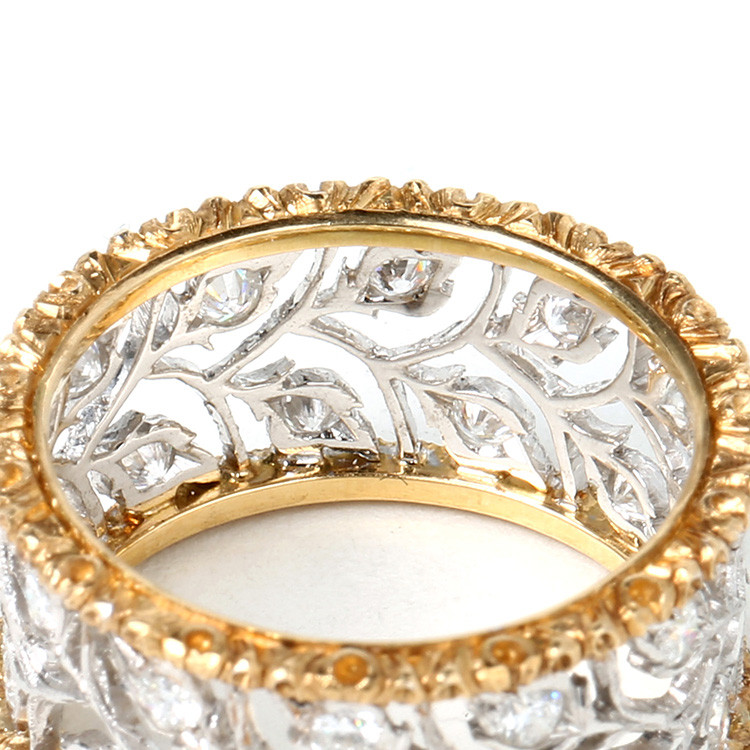 buccellati/buccellati 女士18k金边银色花卉雕刻钻石戒指/3224【10
