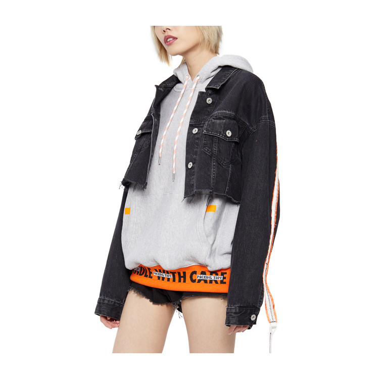 heron preston/heron preston女士夹克黑灰色超短牛仔夹克
