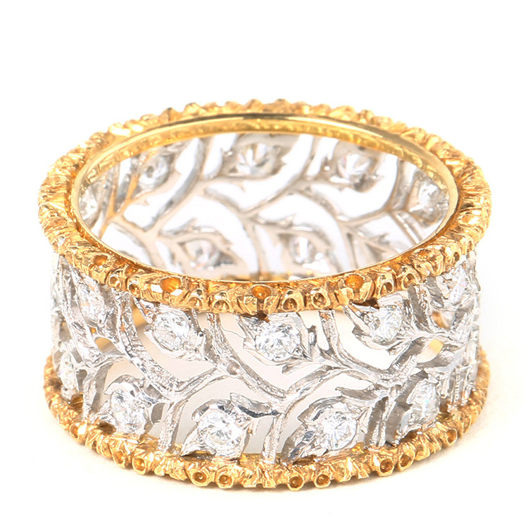 buccellati/buccellati 女士18k金邊銀色花卉雕刻鑽石戒指/3224【10