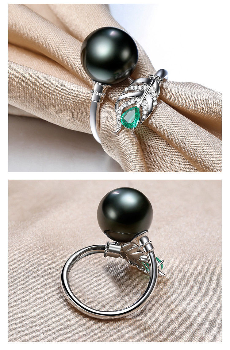 【新款】sandyrilla/仙蒂瑞拉 18k钻石/碧玺12-13mm大溪地黑珍珠戒指