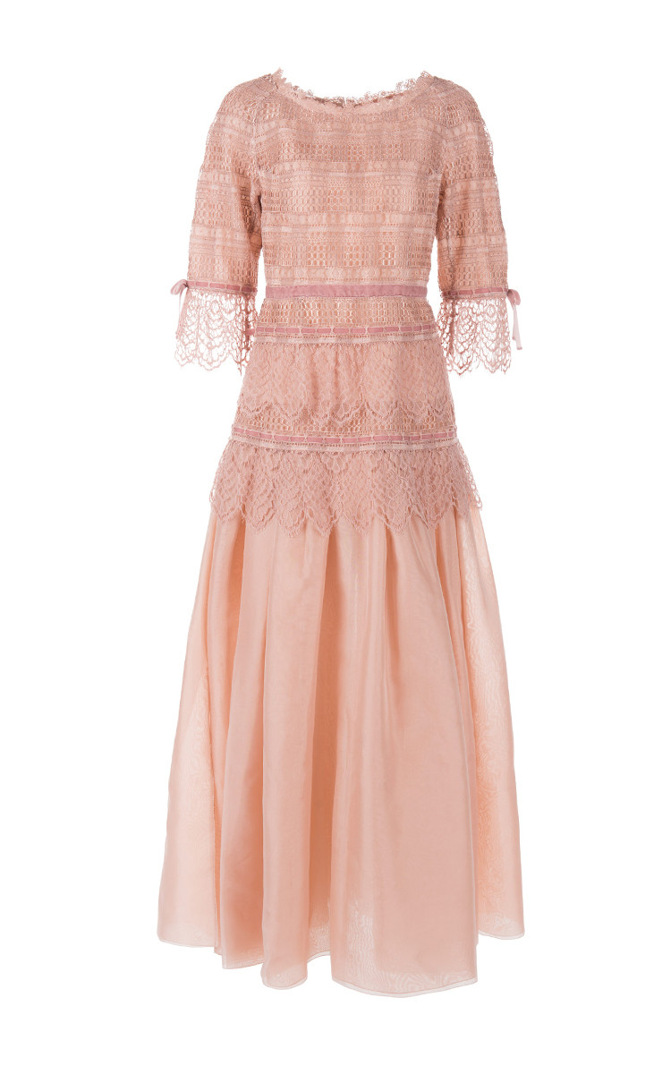 shiatzy chen/夏姿陈 古典绣丽系列蕾丝刻边中袖女士连衣裙