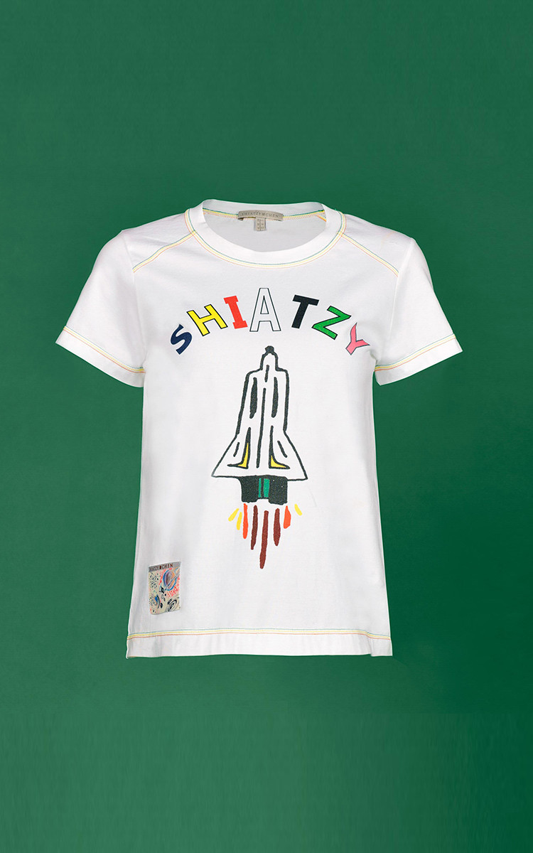 shiatzy chen/夏姿陈 年轻休闲系列火箭图案印花彩色logo女士短袖t恤