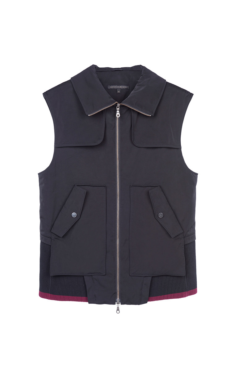 shiatzy chen/夏姿陈 黑色拉链翻领男士马甲 尺寸信息: 模特身着款式