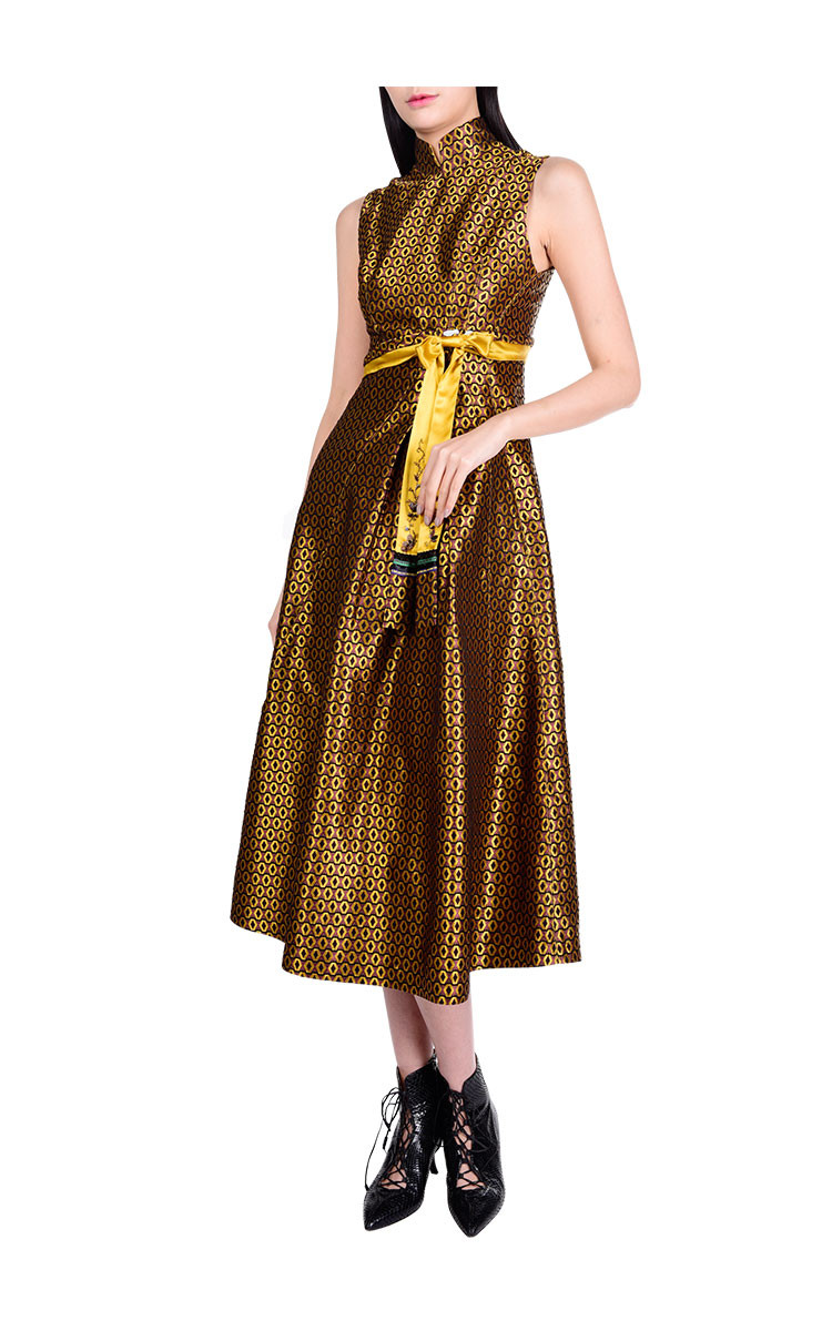 shiatzy chen/夏姿陈 窗棂光影系列立领缇花长款女士连衣裙