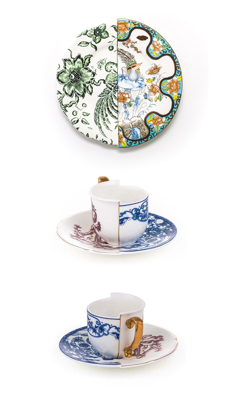 seletti意大利中西合璧系列骨瓷"罗密欧朱丽叶"情侣咖啡杯碟2个,糕点