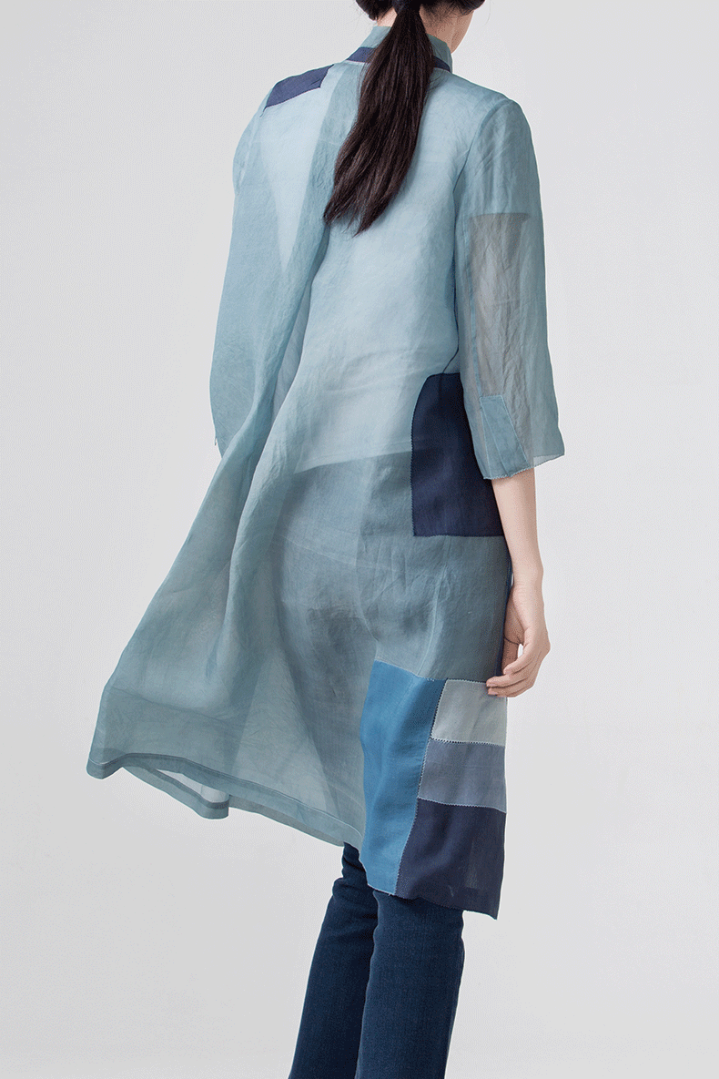 fuzang/福藏 蓝染真丝绡立领外套 女中式其他