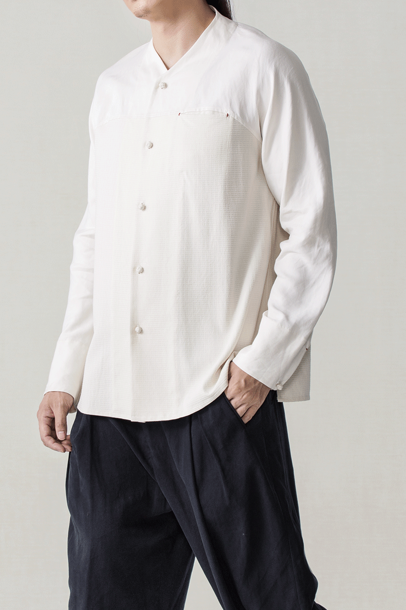 fuzang/福藏 绢丝棉拼接直襟盘扣衬衫 男中式其他