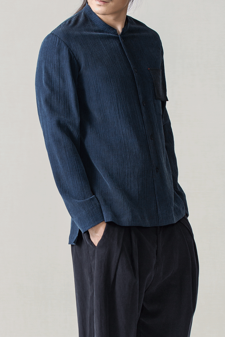 fuzang/福藏 褶皱香云纱男士衬衫 男中式其他