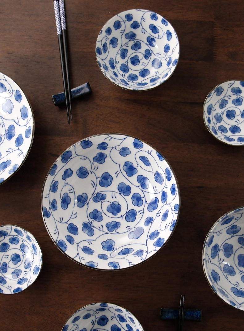 【日本进口】mino yaki/美浓烧陶瓷餐具碗碟套装家用简约盘子碗菀花