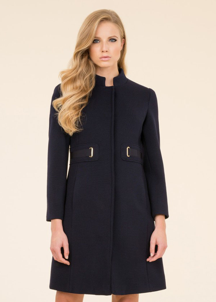 luisa spagnoli/路易莎.斯帕尼奥丽 立领膝上暗扣女士大衣 masso