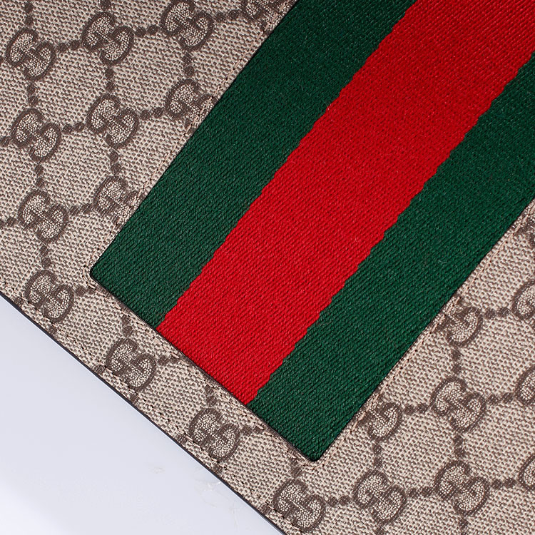 gucci/古驰 经典红绿条 双g图标卡其色 pvc/配皮 金属拉链男士手拿包