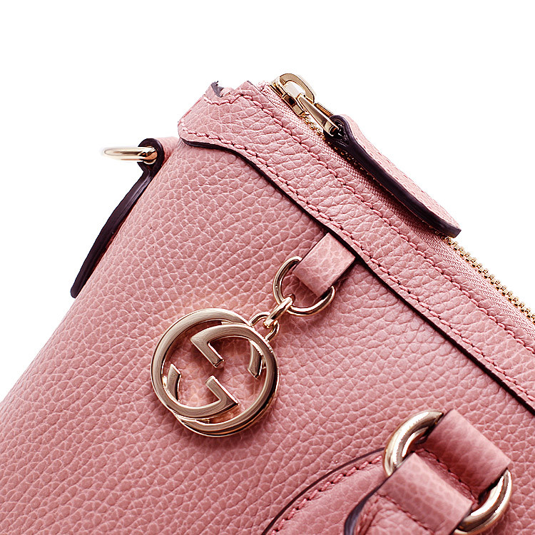 gucci/古驰双glogo经典款手袋可调节手带拉链开合粉色荔枝纹小牛皮