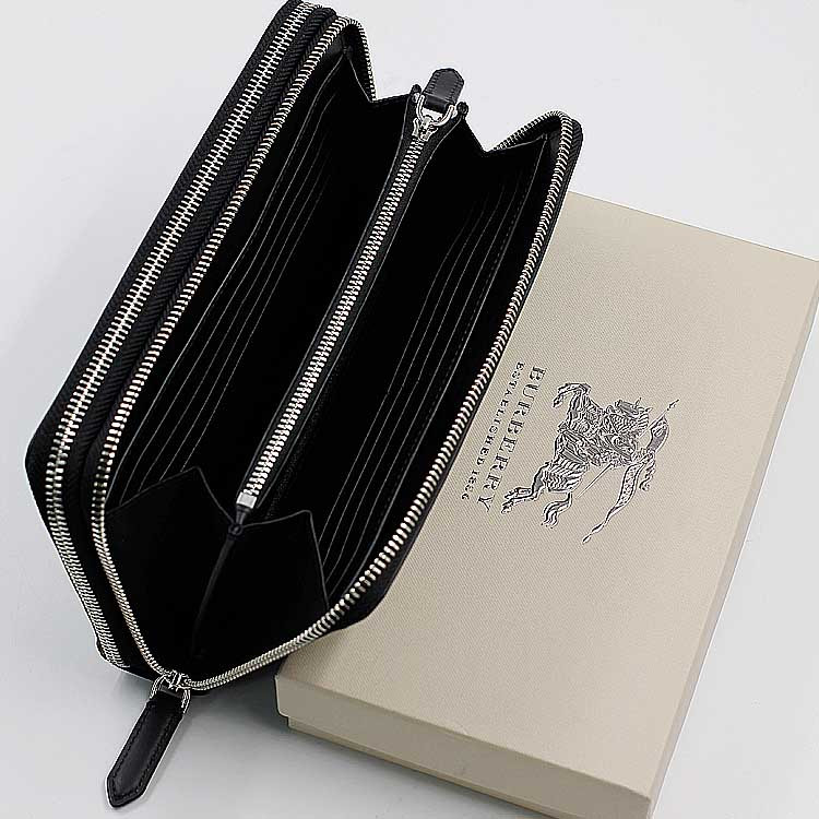 burberry/博柏利london经典格系列拉链开合蓝黑色pvc男士时尚手拿包