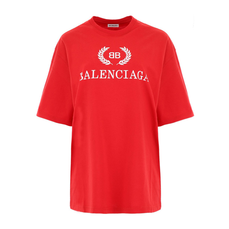 balenciaga/巴黎世家男装 男士品牌logo印花红色棉质圆领短袖t恤