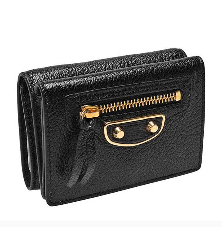 balenciaga/巴黎世家 女士羊皮折叠铆钉装饰短款拉链钱夹钱包