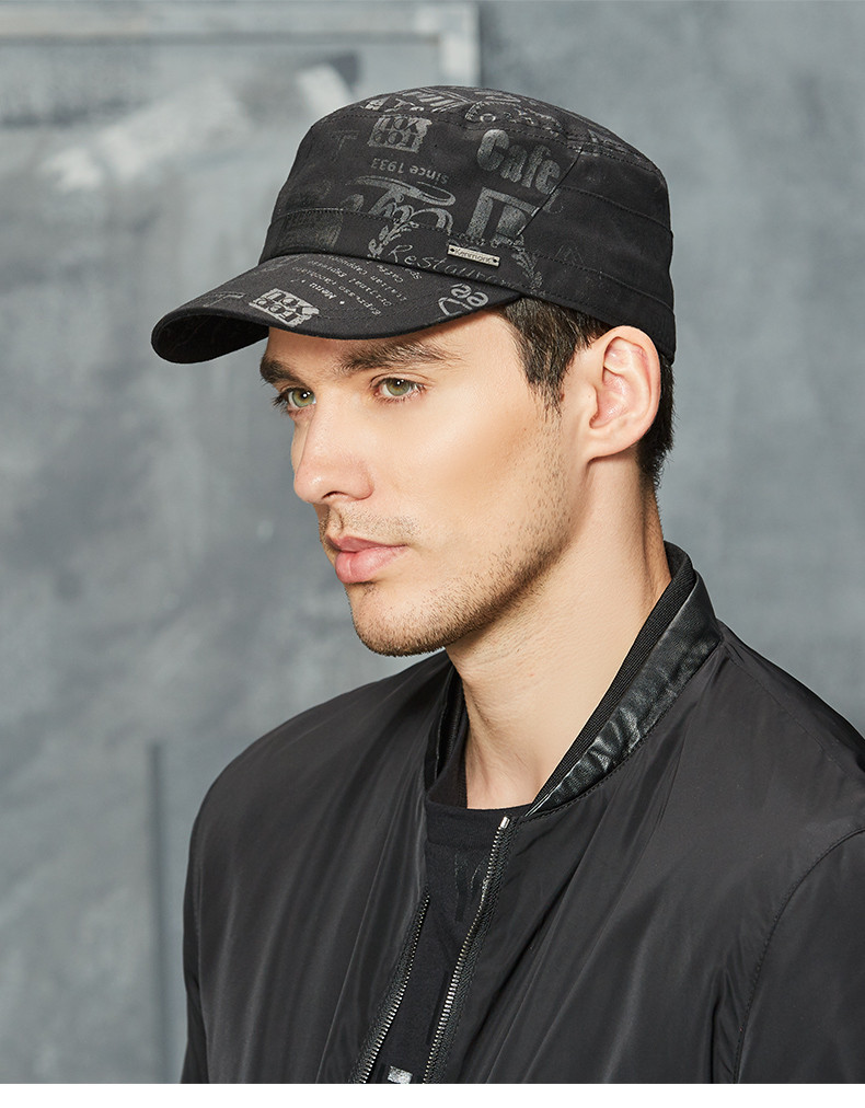 休闲帽子男青年韩版黑色短鸭舌帽春秋季户外军帽平顶帽全棉