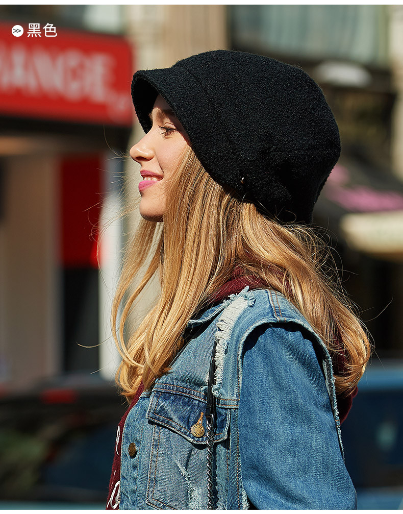 复古立体贝雷帽女羊毛英伦蓓蕾帽欧美冬季潮人纯色鸭舌帽后托