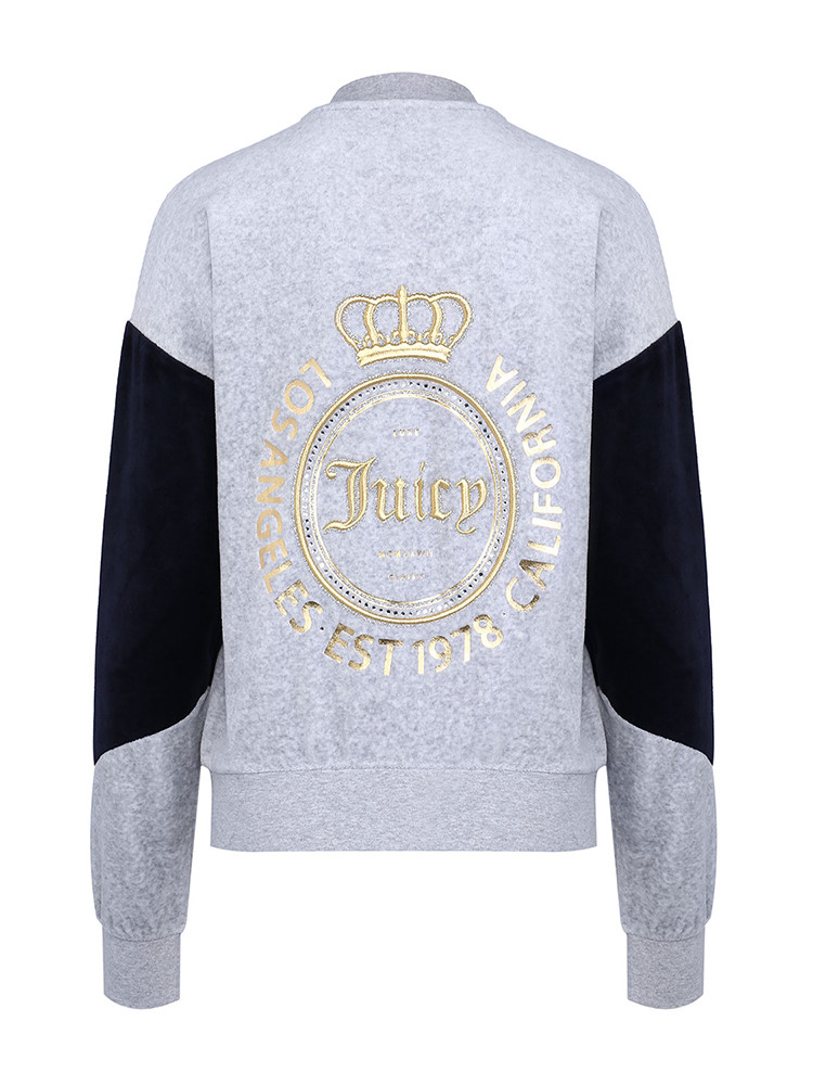 【预售】juicy couture/橘滋秋冬灰色天鹅绒丝绒经典logo女士夹克连帽