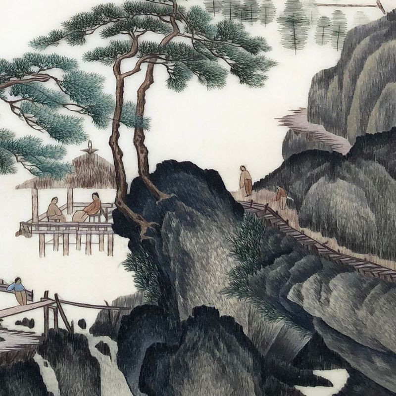 one/只有一个 手工刺绣苏绣《唐寅茅屋风清图轴》送礼佳品摆件