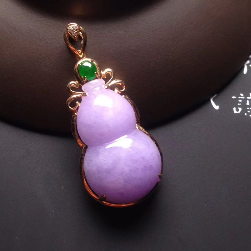 xiurui/琇瑞 18k金镶嵌春色翡翠葫芦吊坠