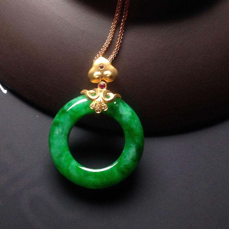 xiurui/琇瑞 18k金扣带色翡翠平安圈吊坠