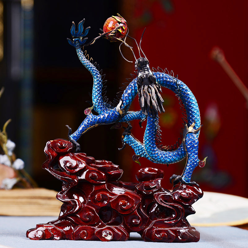 one/只有一个 创汇时期银烧蓝团龙戏珠摆件【北京极速达】