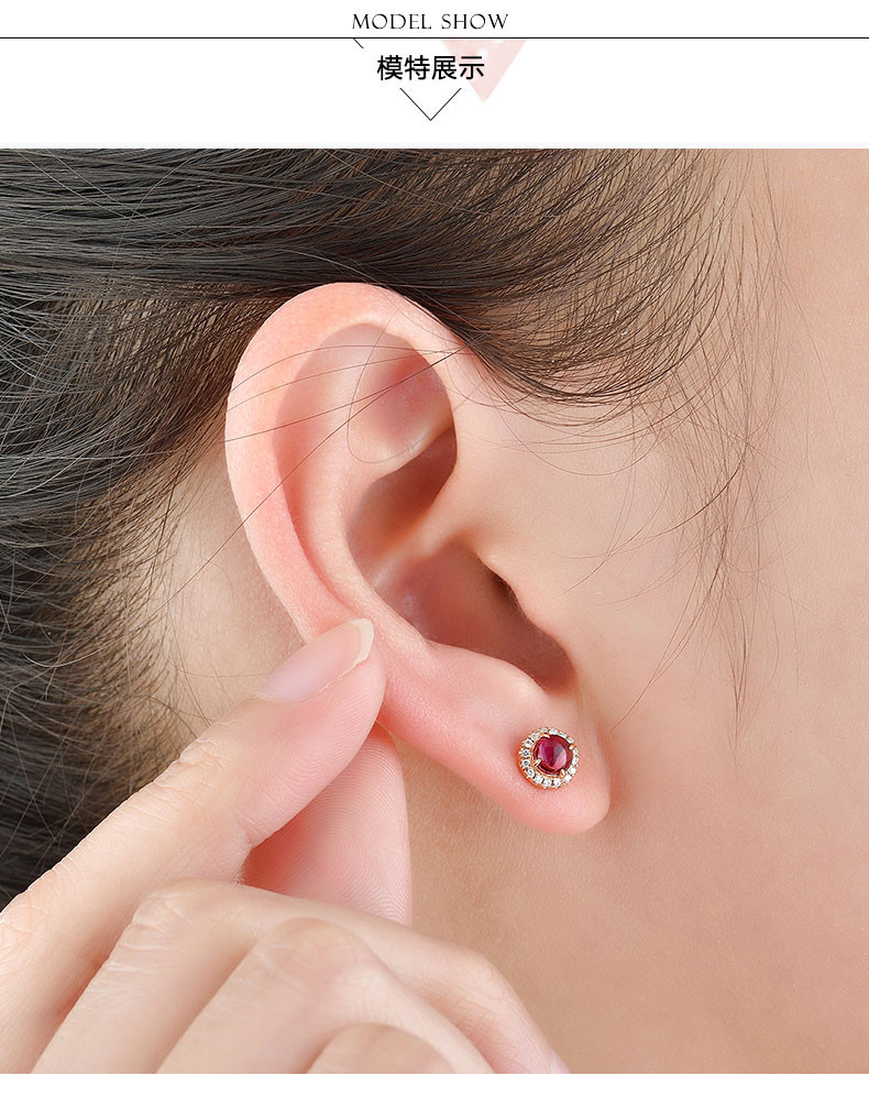 angelia yolanda/安吉利亚 尤兰达 18k金天然红宝石耳钉女镶钻石耳钉