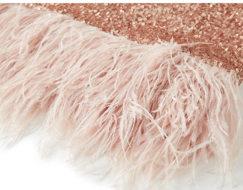 womenwear】2018冬季新品服装 亮片拼接羽毛晶粉色 女士半身裙 420203