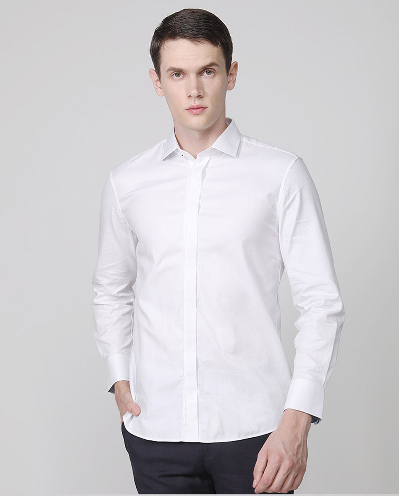 秋冬新品男士长袖衬衫白色正装衬衫男衬衣纯色意大利面料jm618316220