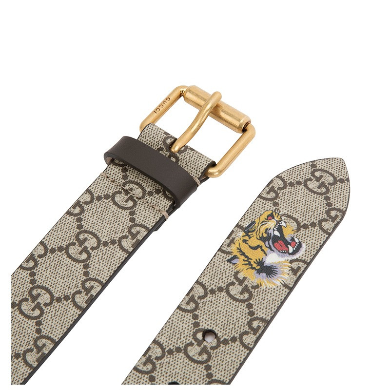 【19春夏新款】gucci/古驰gg压花虎头图案设计男士腰带