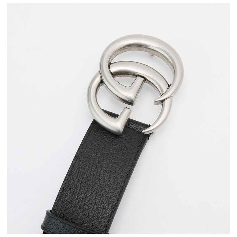 gucci/古驰双glogo扣头装饰牛皮男士腰带 黑色 95