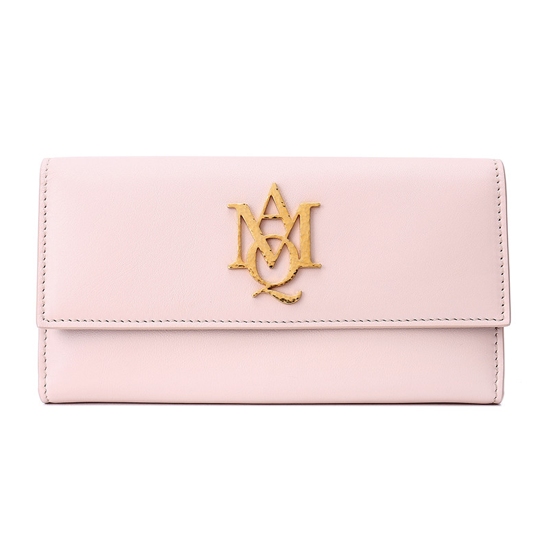alexander mcqueen/亚历山大麦昆牛皮革材质金属logo装饰女士钱包