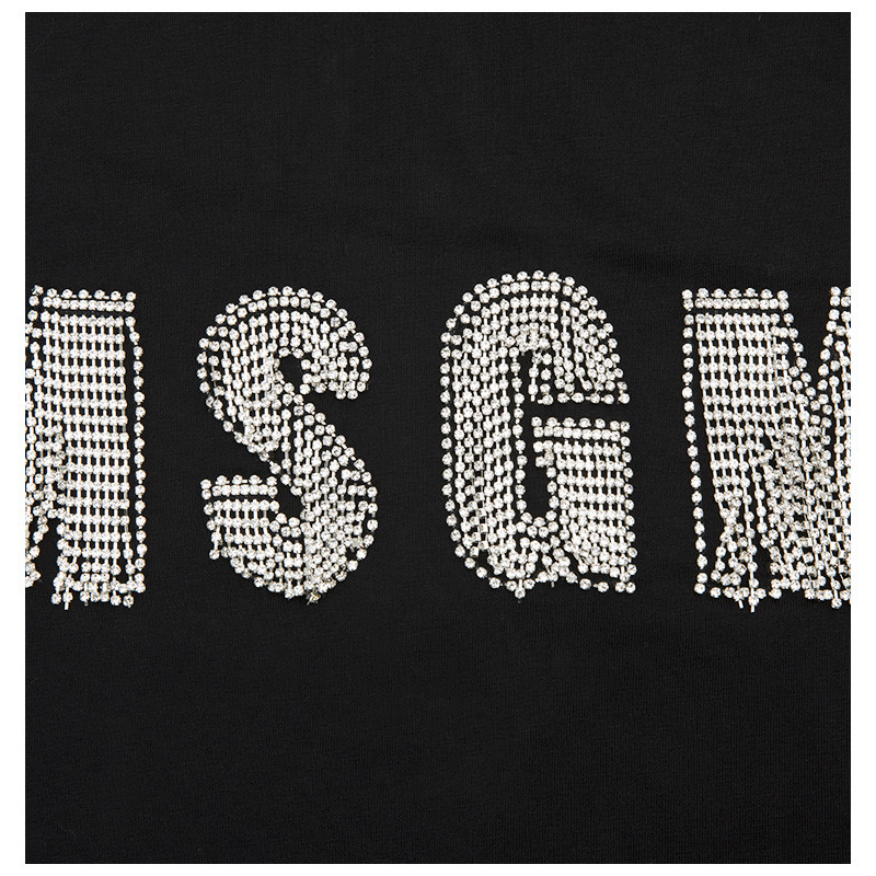 msgm/msgm水钻logo字母图案装饰纯棉女士长袖t恤