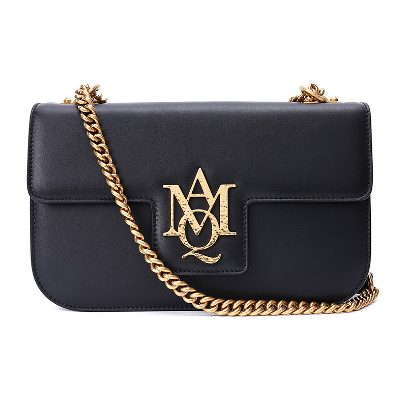 alexander mcqueen/亚历山大麦昆牛皮革材质金属logo装饰女士单肩包